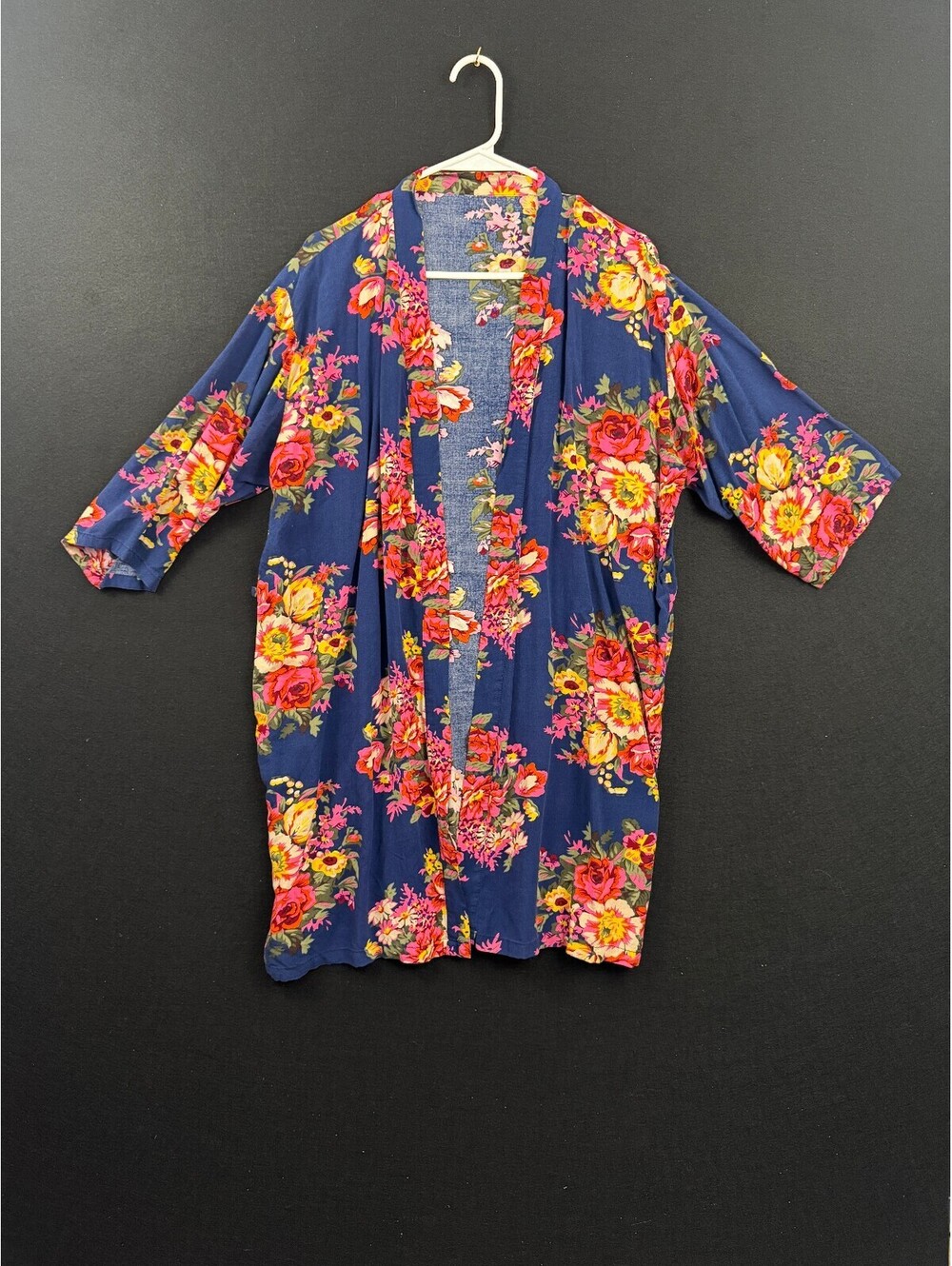 Floral Print Navy Blue Kimono Jacket - One Size Fit All